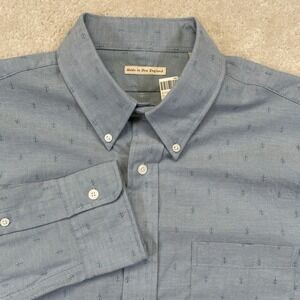 NWT New England Shirt Company Anchor Jacquard Shirt Mens L Blue Button Down